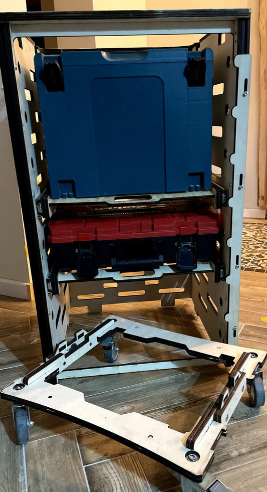 Rollwagen für L-Boxx mobil und kompatibel mit Bosch, Einhell und Makita zur Werkzeugaufbewahrung und Transport