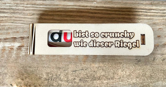 Geschenkbox „Du bist so crunchy“ Holzbox mit Duplo Schokoriegel als humorvolle Überraschung