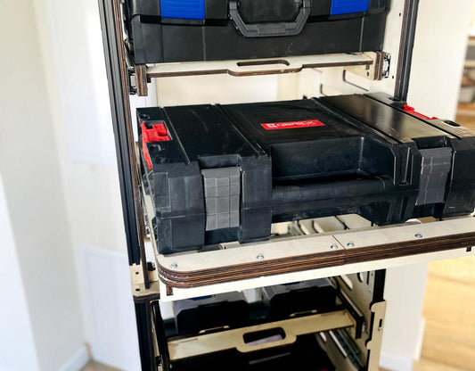 Qbrick System PRO Schublade mit 450 mm Vollauszug und robuster Sperrholzbauweise für Werkstatt und Systemboxen