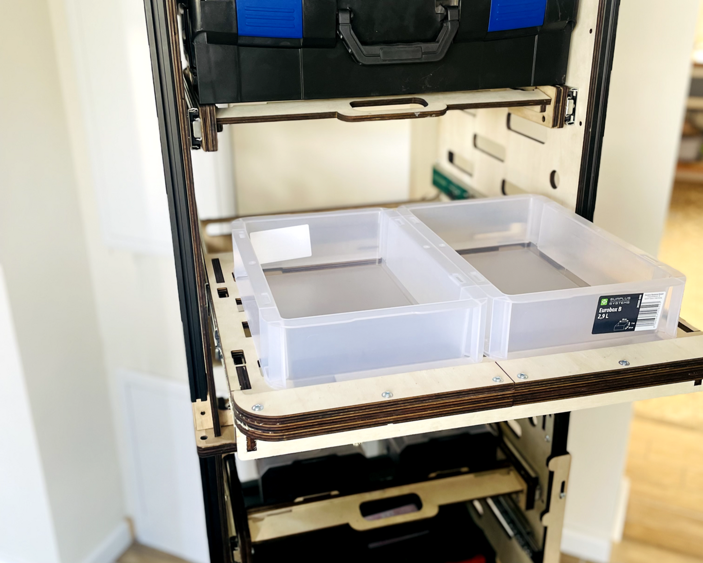 Mobiler Rollcontainer mit Schubladen für L-BOXX und Systemboxen stapelbar