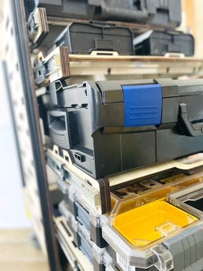 Werkstatt Sortiersystem Regal mit 10 Schubladen für L-BOXX und Systemboxen, 450 mm Vollauszug, robuste Bauweise, ideal für Werkstatt und Garage