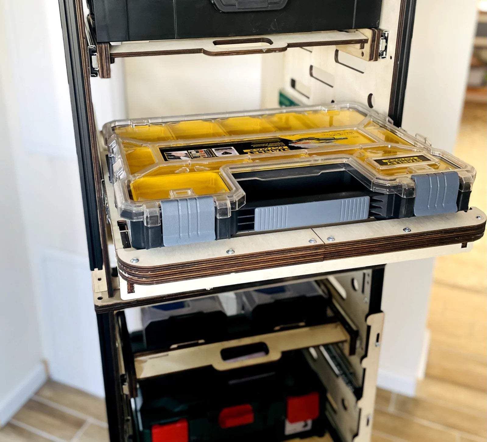 Schublade für Systainer aus gelasertem Sperrholz passend für IKEA PAX und Systemboxen zur Werkstattorganisation