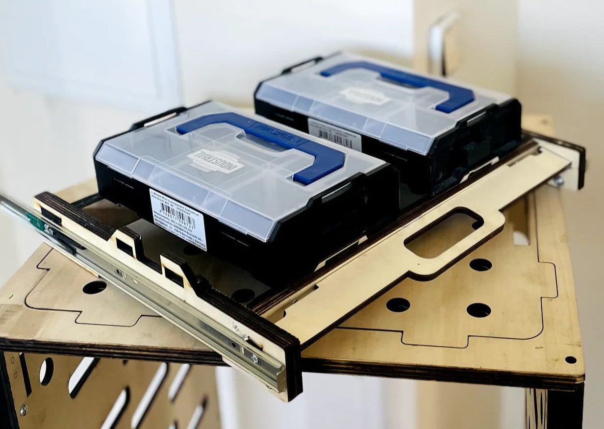 Werkstatt Regalsystem mit 5 Schubladen, kompatibel mit L-BOXX und Systemboxen, für effiziente Werkzeugorganisation