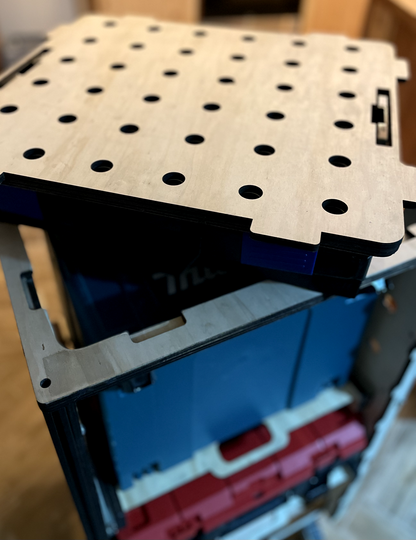 Mobile Arbeitsplatte für L-Boxx mit Lochraster, belastbar bis 80 kg, ideal für Werkstatt und Baustelle