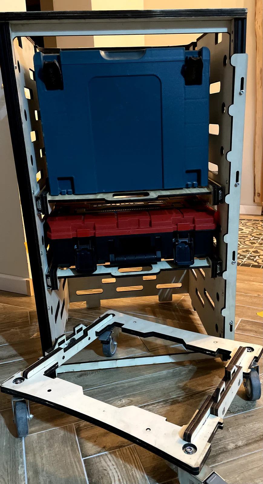Rollwagen für L-Boxx mobil und kompatibel mit Bosch, Einhell und Makita zur Werkzeugaufbewahrung und Transport