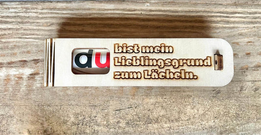 Duplo in der Box mit gravierter Holzgeschenkbox und romantischer Botschaft "Du bist mein Lieblingsgrund zum Lächeln"