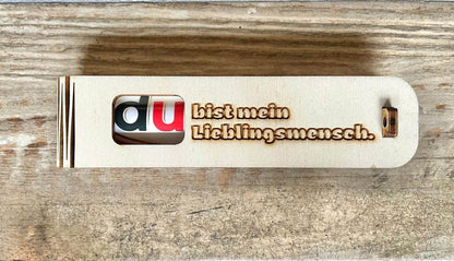 Geschenkbox mit dem Spruch „Du bist mein Lieblingssnack“ aus Holz mit Duplo Überraschung