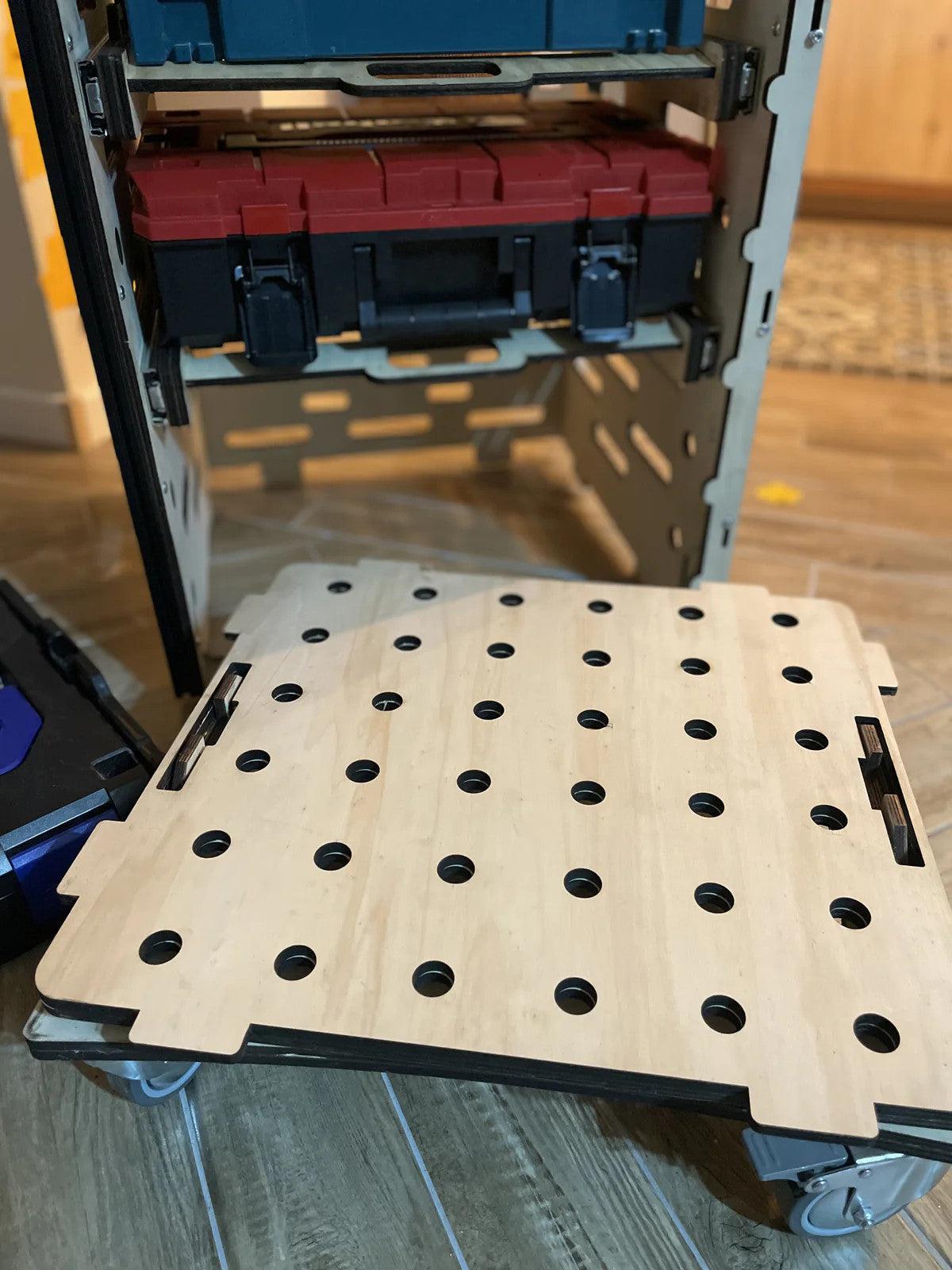 Rollcontainer mit Schubladen für L-BOXX und Systemboxen, mobil und stapelbar mit Arbeitsplatte