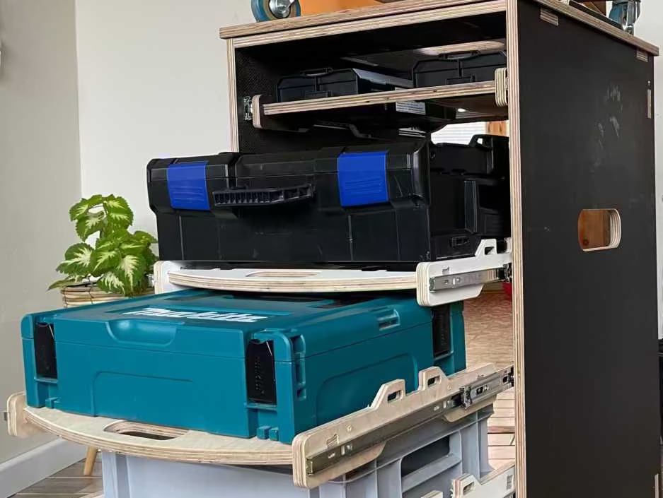 5er Set Schublade L-Boxx aus robusten Siebdruckplatten für Werkstatt und Garage mit Vollauszug