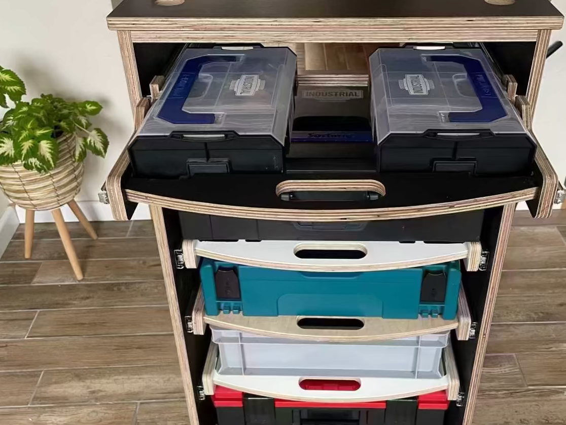 5er Set Schublade L-Boxx aus robusten Siebdruckplatten für Werkstatt und Garage mit Vollauszug
