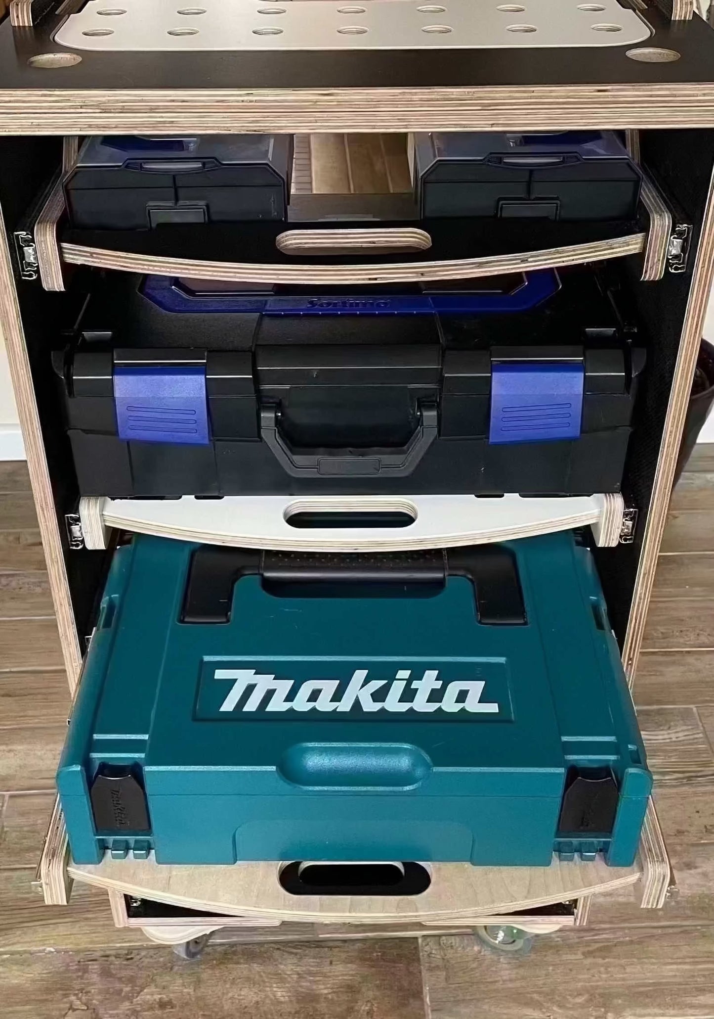 5er Set Schublade L-Boxx aus robusten Siebdruckplatten für Werkstattorganisation