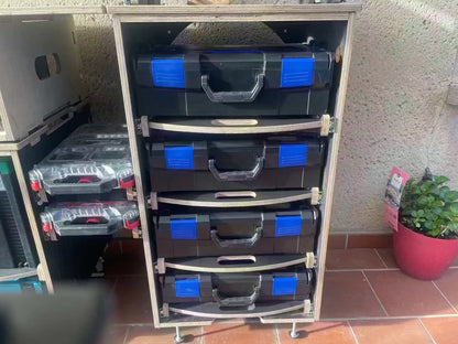 Hoher Rollcontainer mit Schubladen, integrierter Fräsvorrichtung und 120 cm Korpushöhe für Werkstatt und Garage