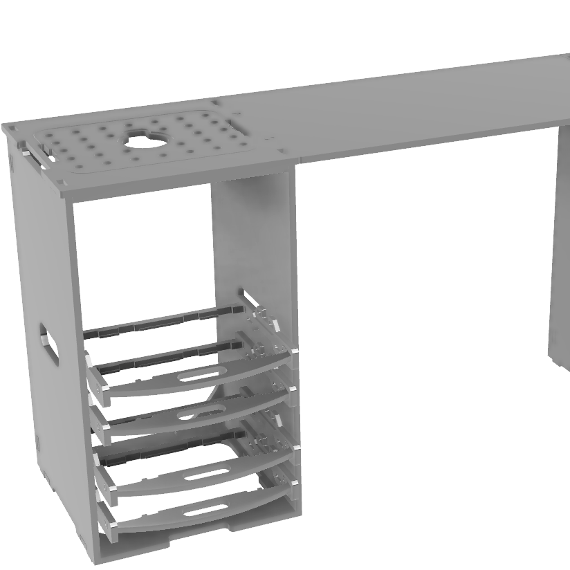 Hoher Rollcontainer mit Schubladen und integrierter Fräsvorrichtung, 120 cm Korpushöhe, Werkstatt-Aufbewahrungssystem