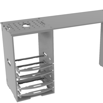 Hoher Rollcontainer mit Schubladen und integrierter Fräsvorrichtung, 120 cm Korpushöhe, Werkstatt-Aufbewahrungssystem